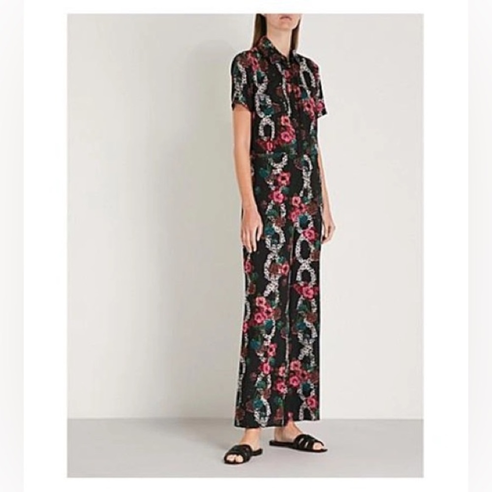 Sandro Black  with Pink Floral Design short sleeve jumpsuit 40 USA 8